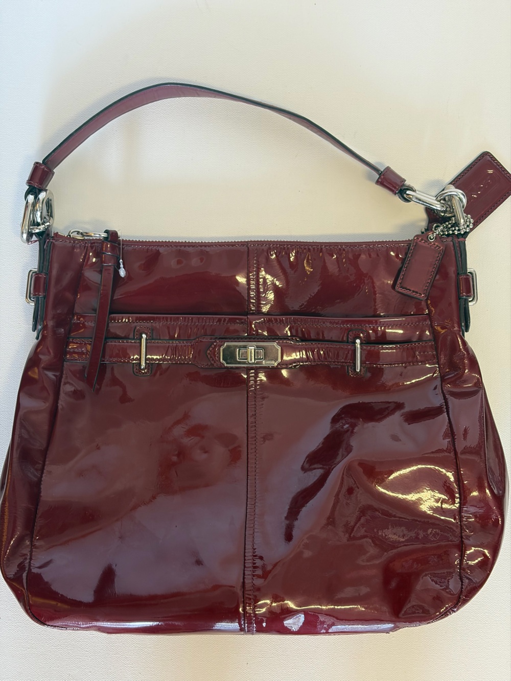 Patent Leather Shoulder Bag in Burgundy